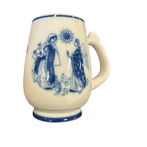 Porsgrund Norway Blue and White Porcelain Mug Christmas 1973